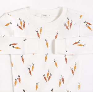 Firsts by Petit Lem Carrots Print on Off-White Infant PJ Set