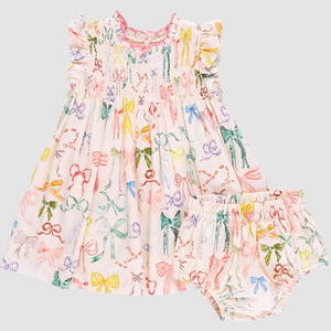 Pink Chicken Baby Girls Stevie Dress Set Watercolor Bows