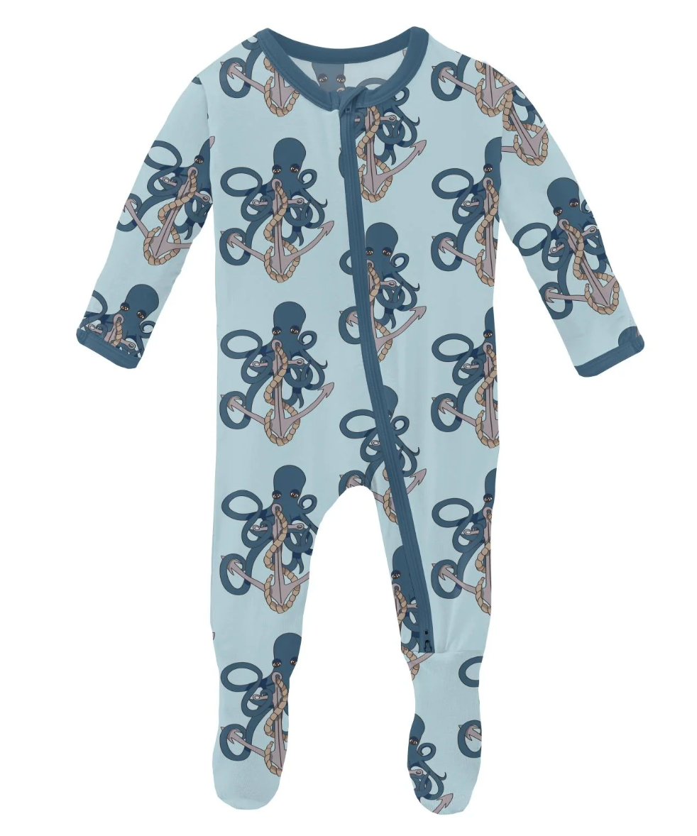 Kickee Pants Spring Sky Octopus Anchor Footie 2 Way Zipper