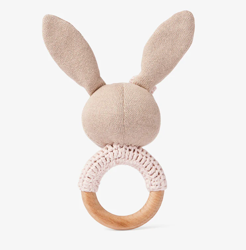 Elegant Baby Ring Rattle Knit Bunny