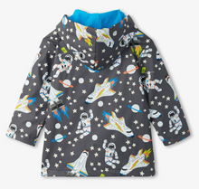 Load image into Gallery viewer, Hatley Outer Space Colour Changing Raincoat Gray Pinstripe
