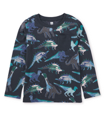 Load image into Gallery viewer, Tea Collection Long Sleeve Printed Pocket Tee Watercolor Dinosaurs
