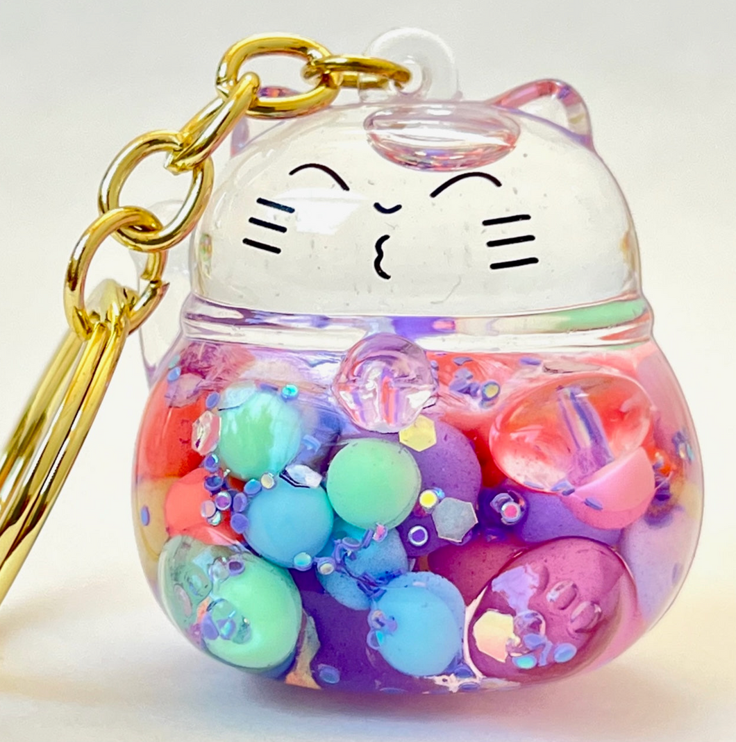 Bubble Maneki Cat Floaty Key Charm