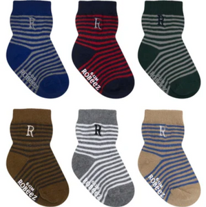Robeez Striped Monograms Boys Socks 6 Pairs
