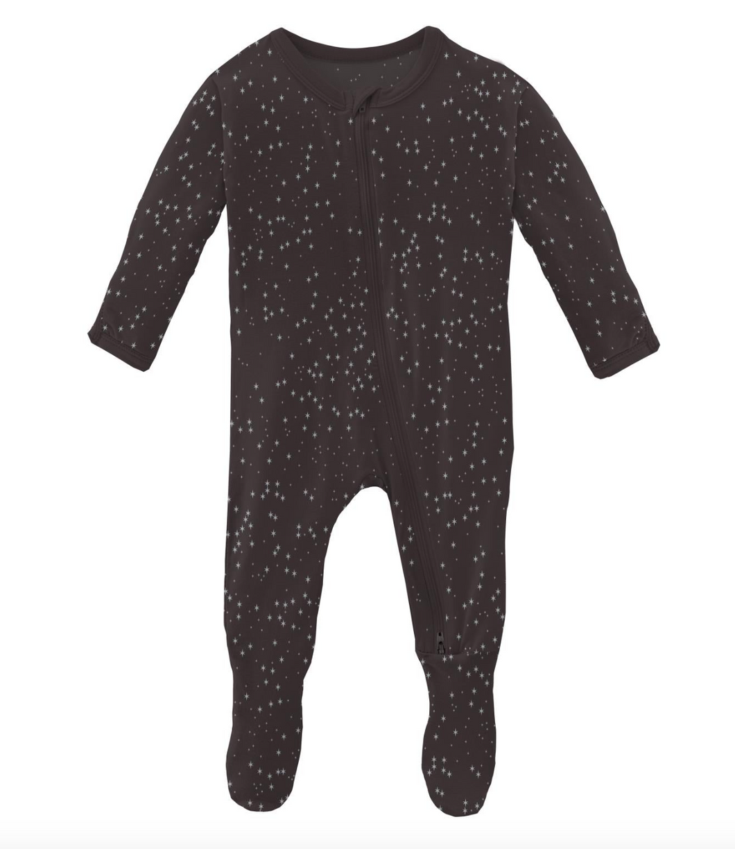 Kickee Pants Print Footie With 2 Way Zipper Midnight Foil Constellations Size 12-18m