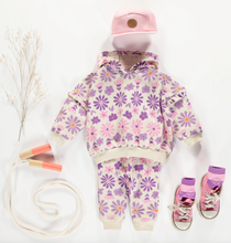 Load image into Gallery viewer, Souris Mini Cream Hoodie With Purple Floral Print In French Terry Baby
