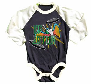 Rowdy Sprout Led Zeppelin Recycled Raglan Onesie Off Black Cream