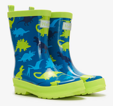 Load image into Gallery viewer, Hatley Real Dinos Shiny Rain Boots &amp; Matching Socks Moroccan Blue
