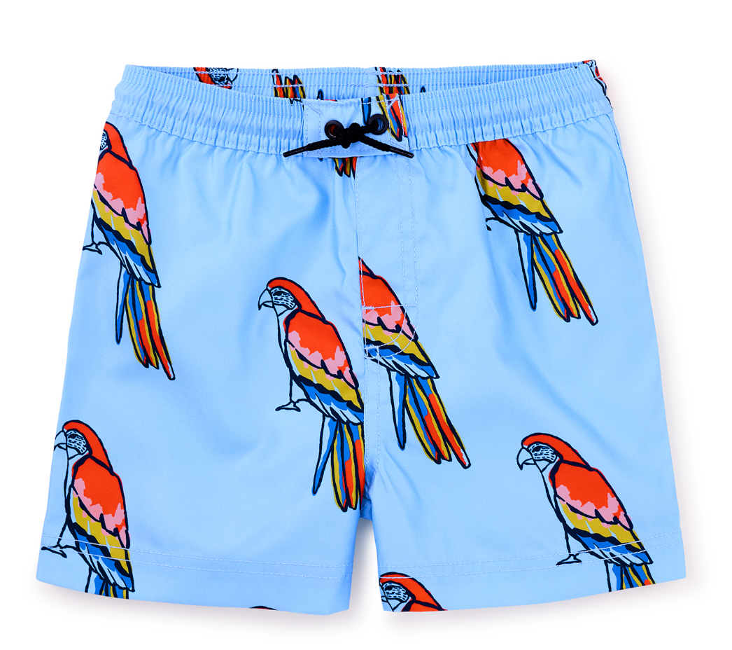 Tea Collection Shortie Swim Trunks Macaw March In Blue