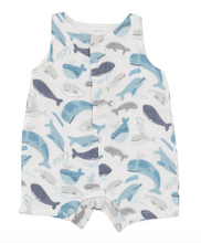 Load image into Gallery viewer, Angel Dear Shortie Romper Blue Whales
