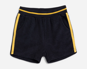 Miles The Label Navy Terry Cloth Baby Shorts with Sunny Yellow Taping