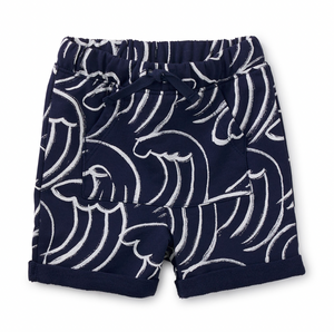 Tea Collection Pocket O' Sunshine Baby Shorts Big Wave Energy In Dark Blue