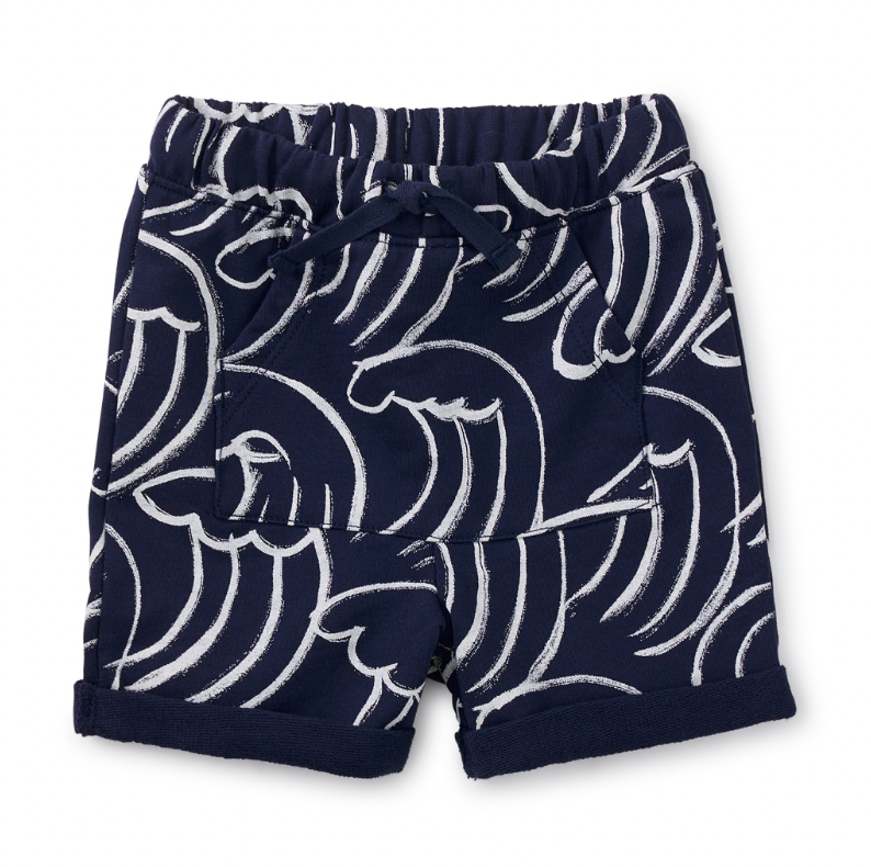 Tea Collection Pocket O' Sunshine Baby Shorts Big Wave Energy In Dark Blue