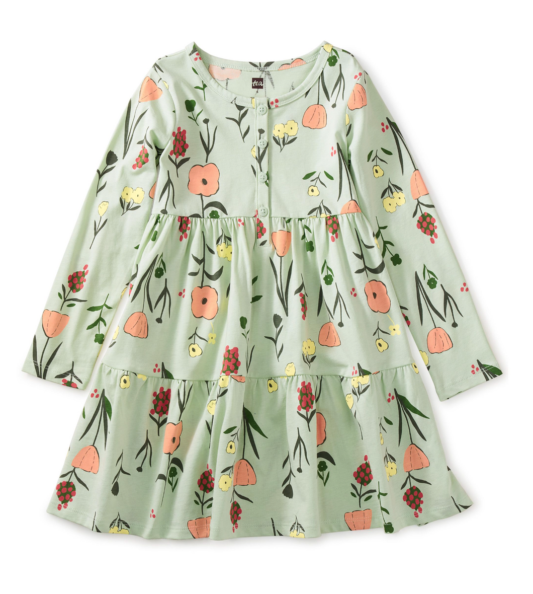 Tea Collection Tiered Henley Dress Freyja Floral In Green