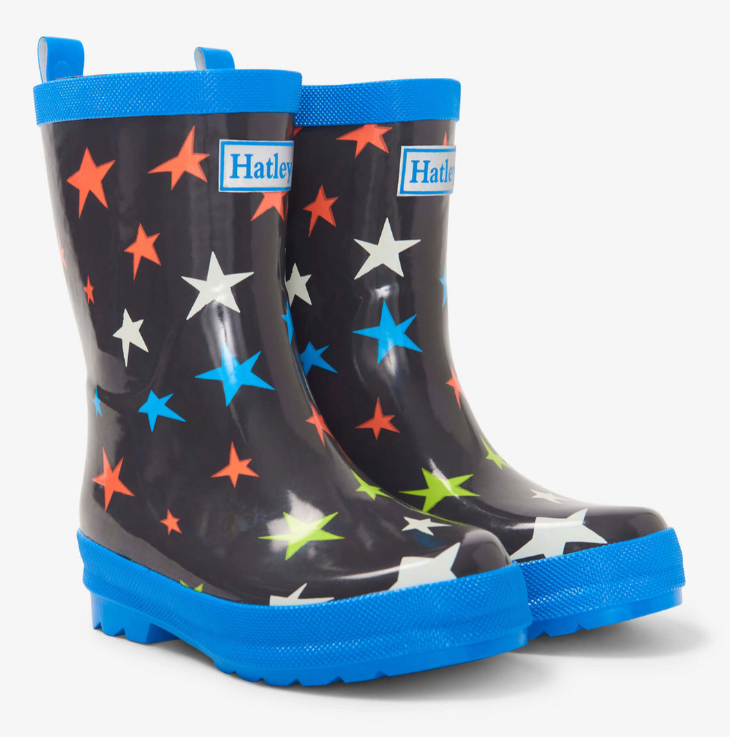 Hatley Ombre Stars Shiny Rain Boots & Matching Socks Gray Size 2 Kids
