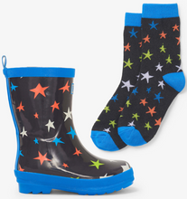 Load image into Gallery viewer, Hatley Ombre Stars Shiny Rain Boots &amp; Matching Socks Gray Size 2 Kids
