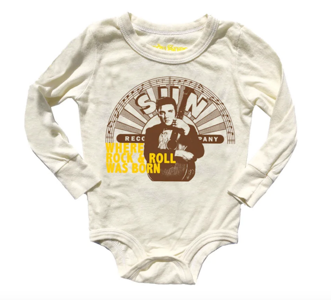 Rowdy Sprout Elvis Sun Records Unisex LS Onesie Cream Size 6-12m