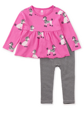 Load image into Gallery viewer, Tea Collection Peplum Top &amp; Pants Baby Set Poodle Promenade Size 9-12m

