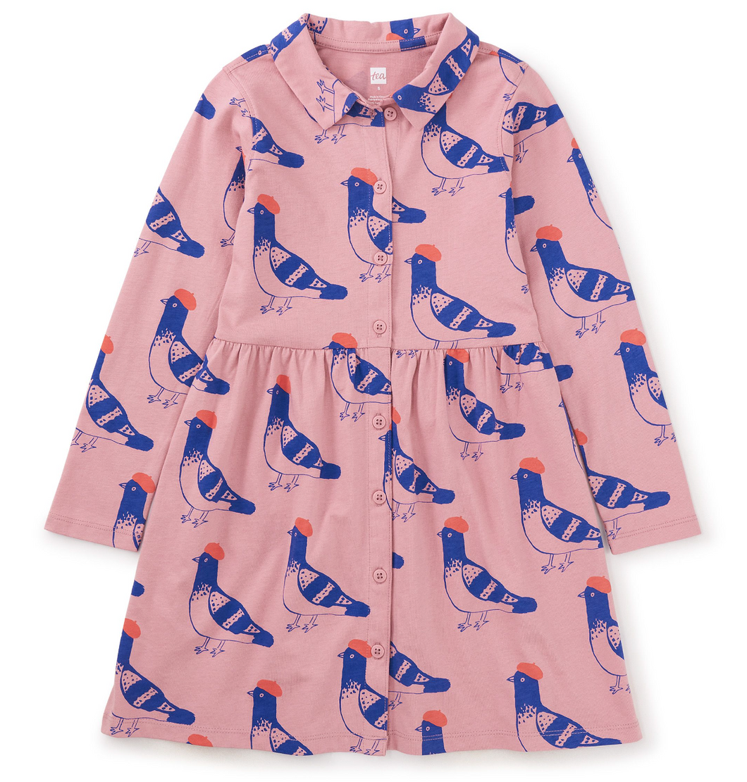 Tea Collection Collared Long Sleeve Shirtdress Fashion Pigeon