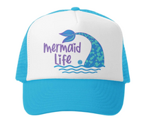 Load image into Gallery viewer, Mermaid Life Trucker Hat Aqua/White Size Big (18m-5yrs)
