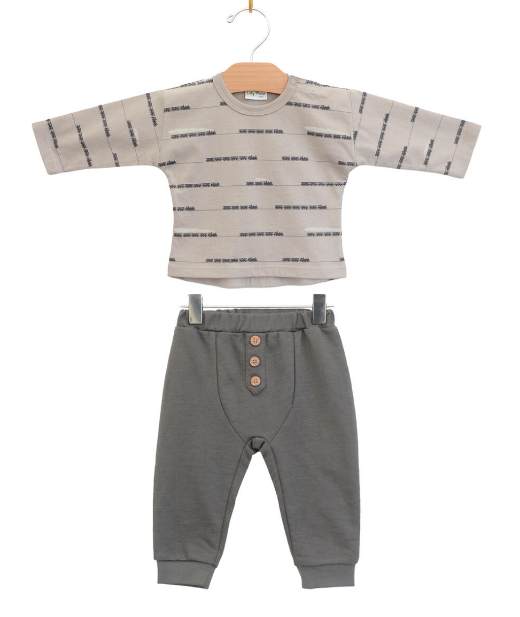 City Mouse Baby Boy Set-Combed Jersey Trains Porpoise/Pewter