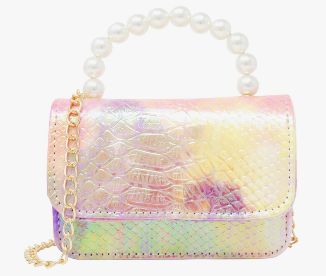 Zomi Gems Tie Dye Crocodile Pearl Handle Bag Purple