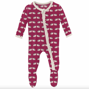 Kickee Pants Print Footie With Zipper Berry Cow Size 0-3m