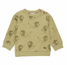 Load image into Gallery viewer, Minymo Long Sleeve Lion Sweatshirt Grey Green Size 6m
