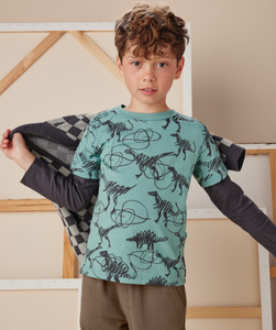 Tea Collection Printed Layered Sleeve Tee Scribbled Dinosaurs
