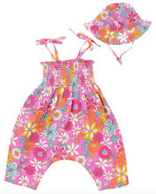 Load image into Gallery viewer, Angel Dear Tie Strap Smocked Romper Tropical Retro Floral
