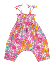 Load image into Gallery viewer, Angel Dear Tie Strap Smocked Romper Tropical Retro Floral
