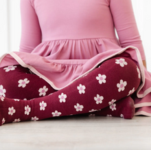 Load image into Gallery viewer, Little Stocking Co. Burgundy Flower Knit Tights
