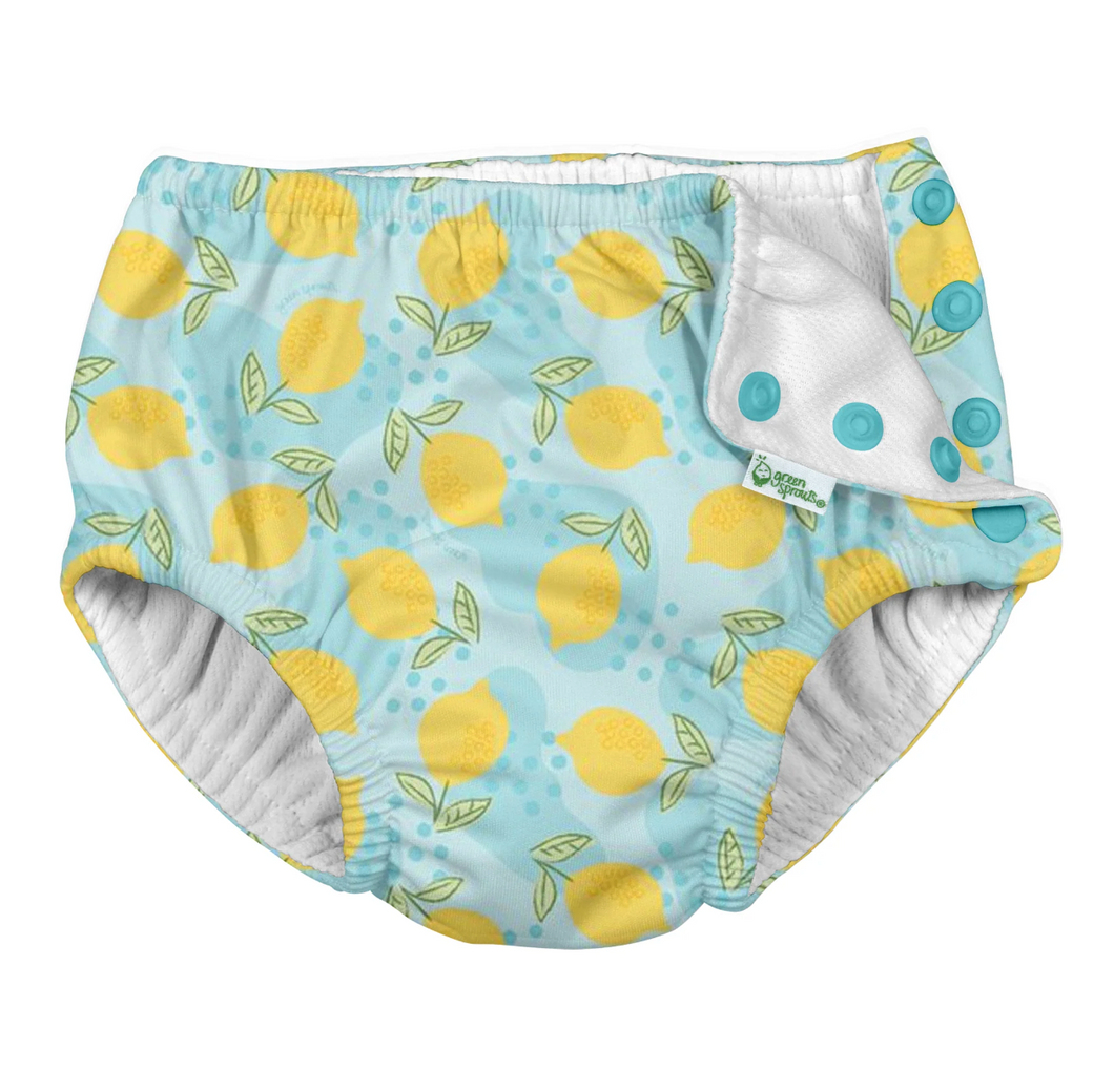 Green Sprouts Snap Swim Diaper Aqua Dot Lemons 12mo