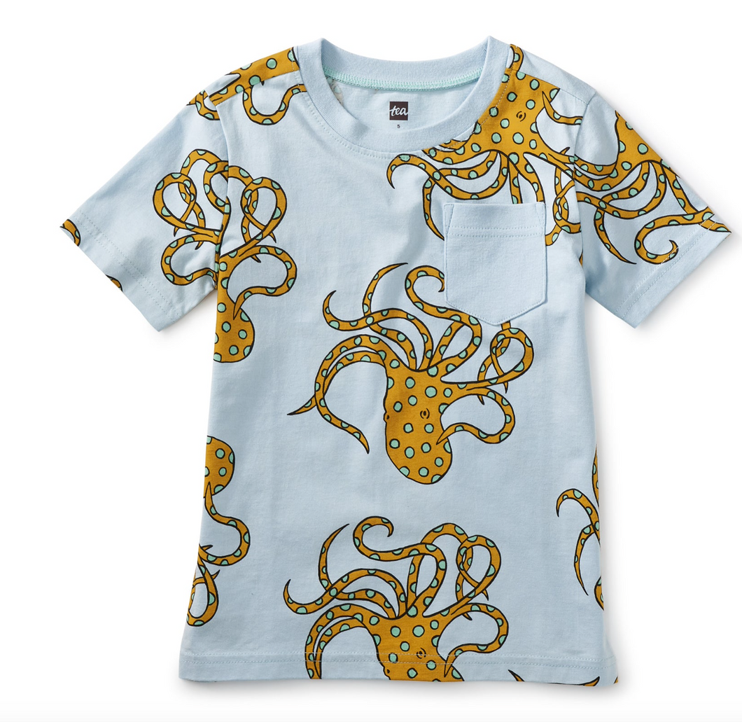 Tea Collection Pocket Tee Blue Ringed Octopus